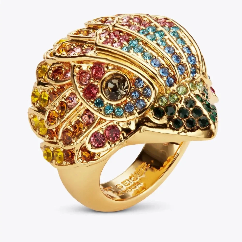 Kurt Geiger Multicolor Crystal Eagle Ring, Gold and Red Cocktail Ring. Box inc.